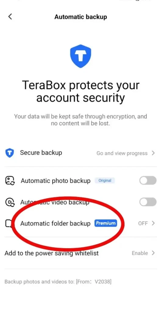 TeraBox automatic folder backup requires premium feature purchase