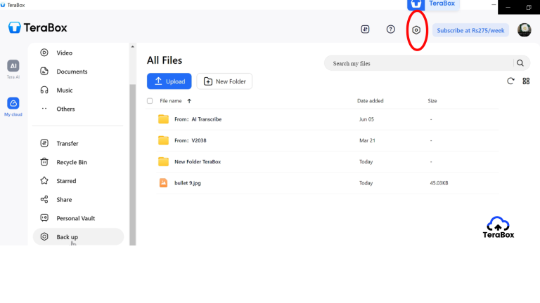 TeraBox app settings for floating window upload