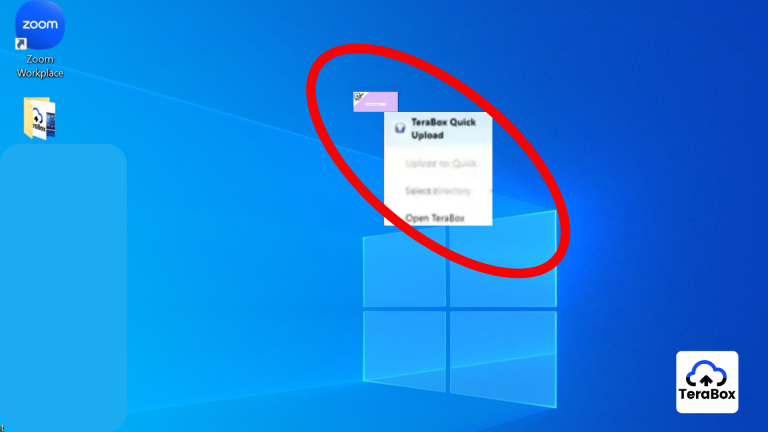 TeraBox Quick Upload menu showing folder selection options