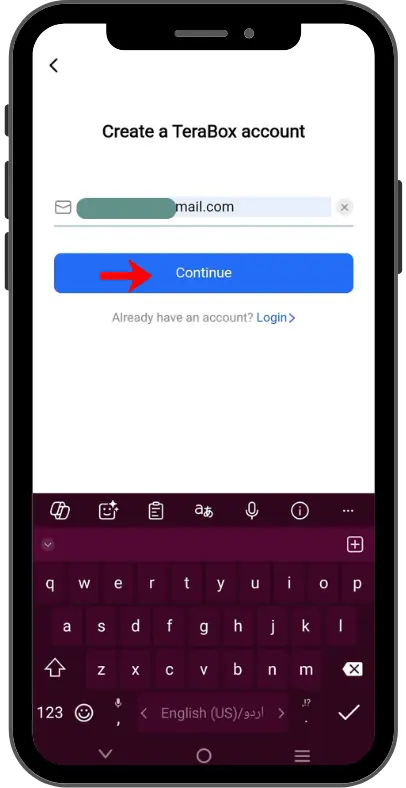 Enter email in box and press continue