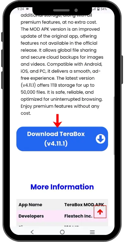 Scroll and complete TeraBox MOD APK download