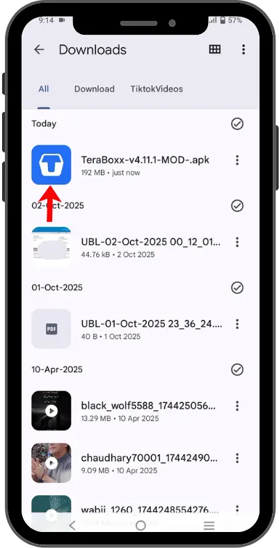  Select the TeraBox MOD APK file.