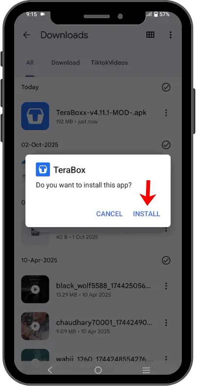 Click install TeraBox MOD APK safely
