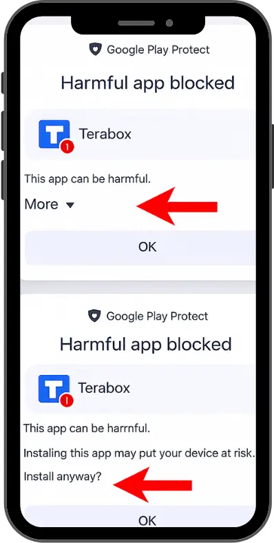 Tap More details and select Install anyway.