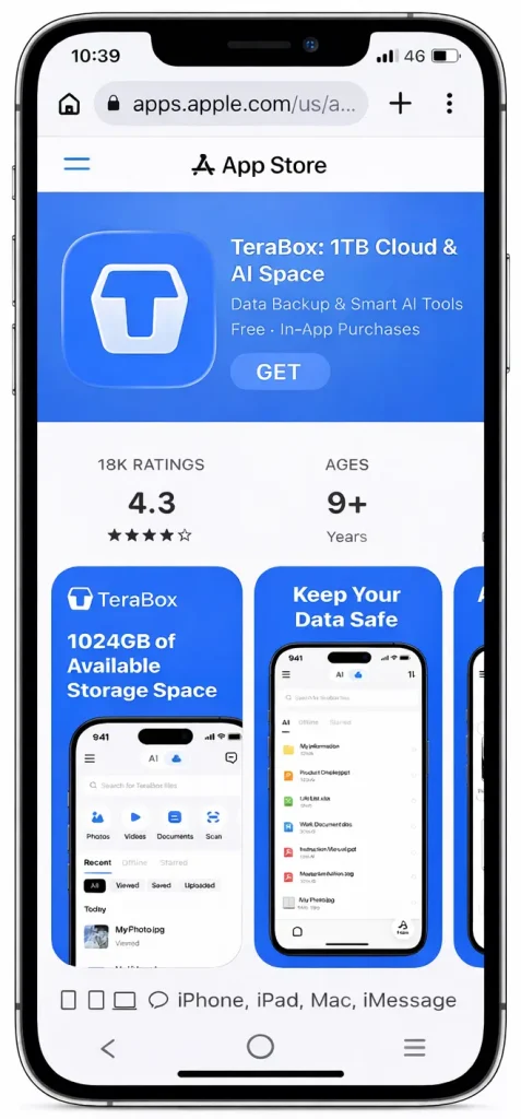 TeraBox app listing on official Apple App Store for iPhone