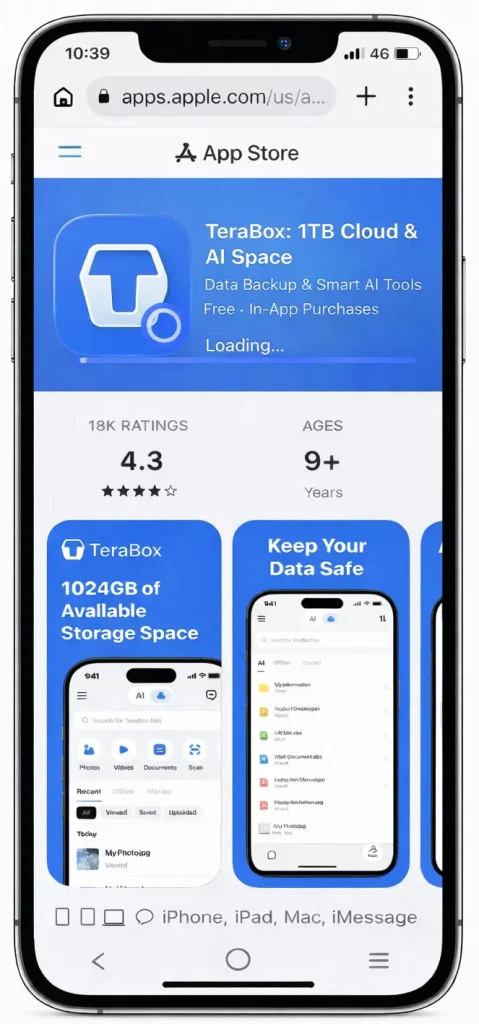 TeraBox app downloading on iPhone