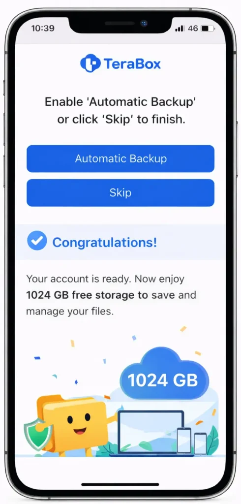 TeraBox 1024GB storage ready.