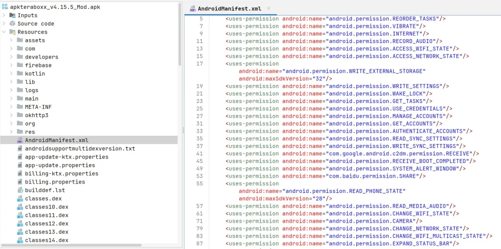 TeraBox APK Manifest File Technical Audit