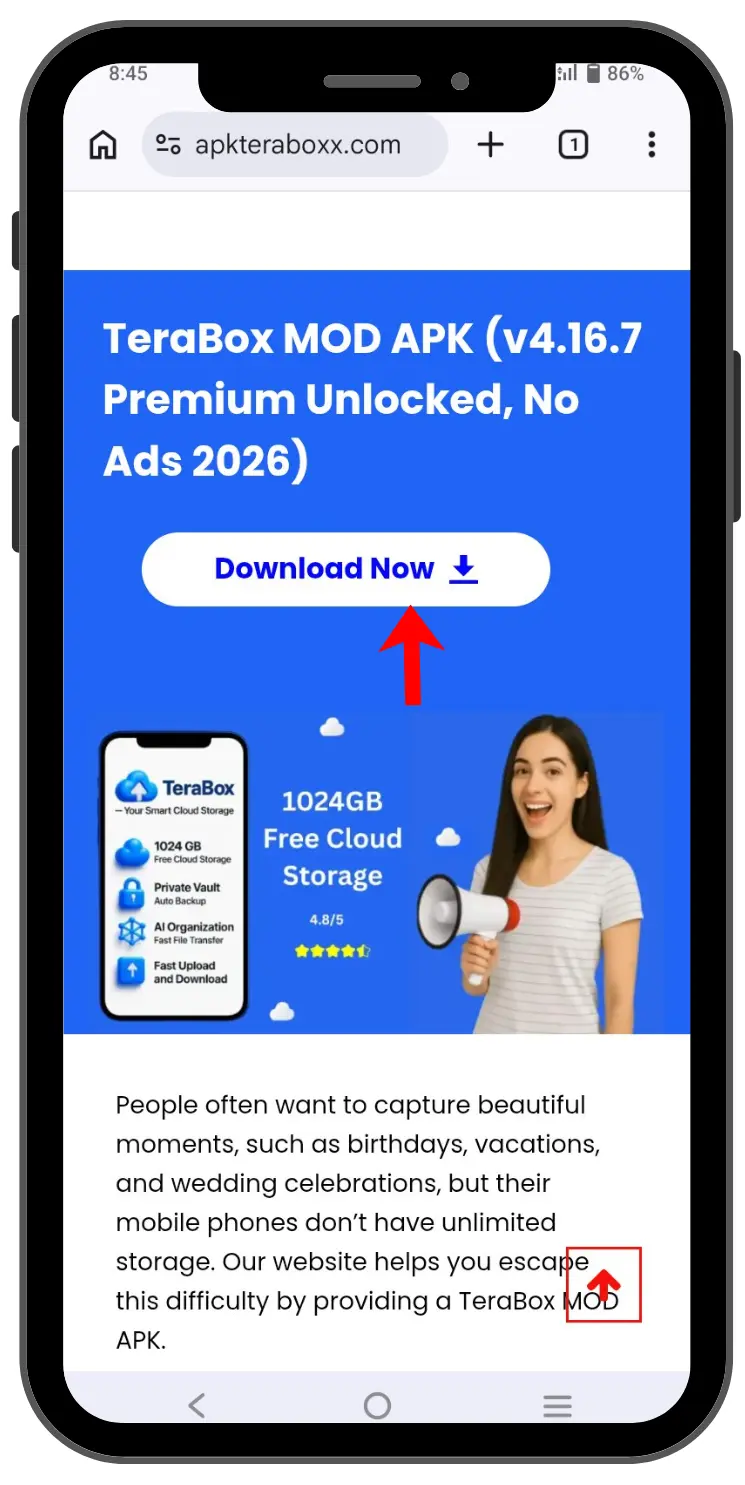 TeraBox MOD APK download now button interface