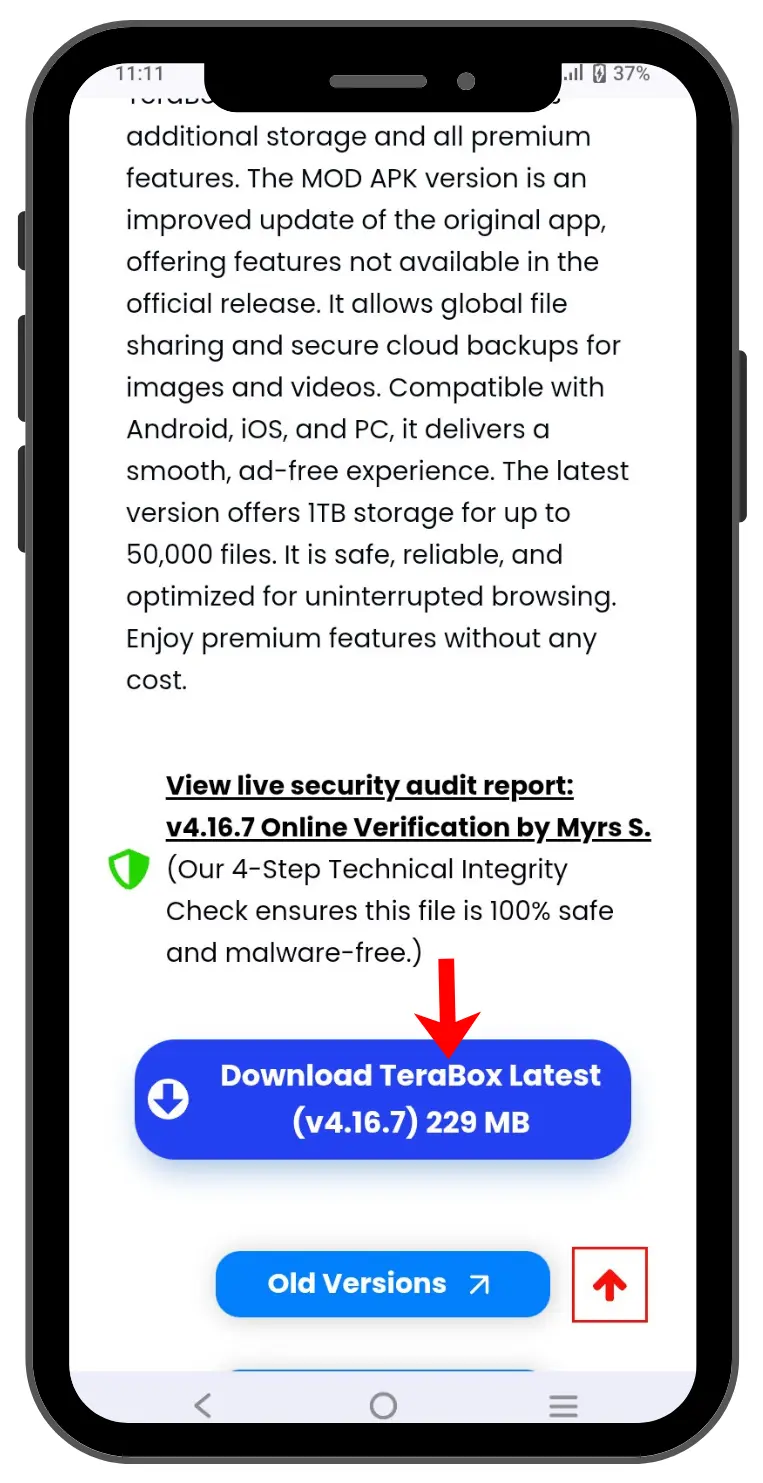 TeraBox Latest Version download button with file size